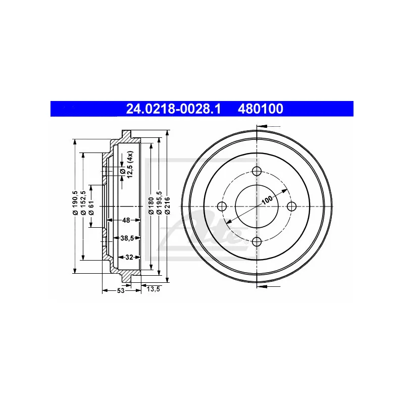Tambour de frein ATE 24.0218-0028.1
