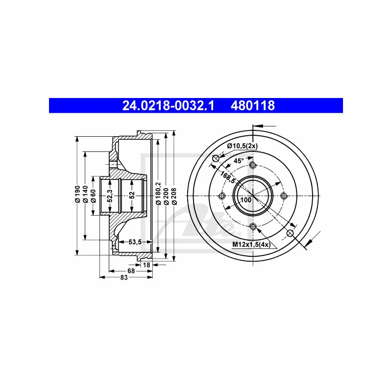 Tambour de frein ATE 24.0218-0032.1