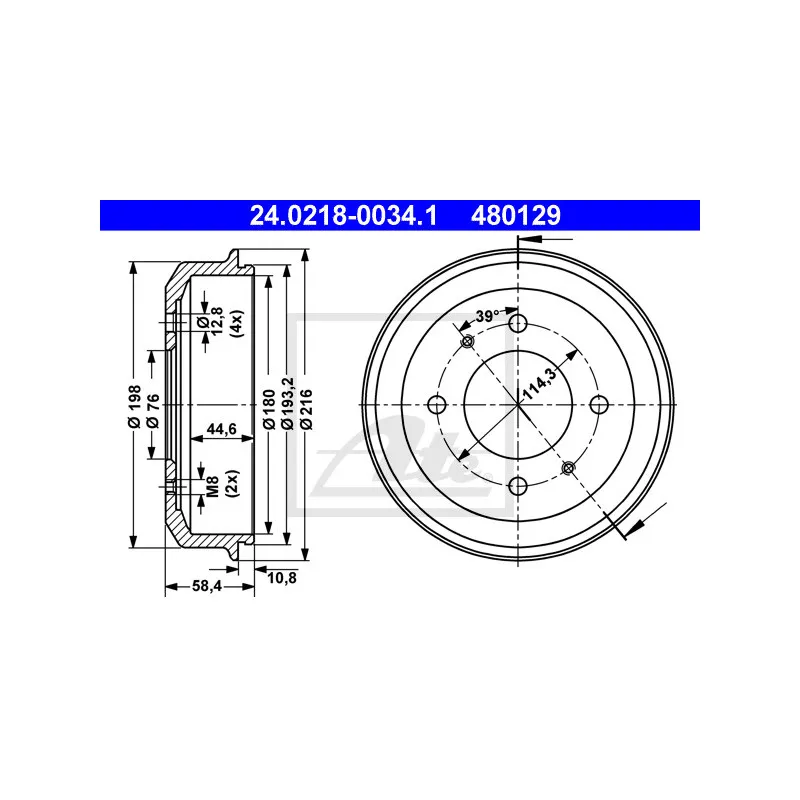 Tambour de frein ATE 24.0218-0034.1