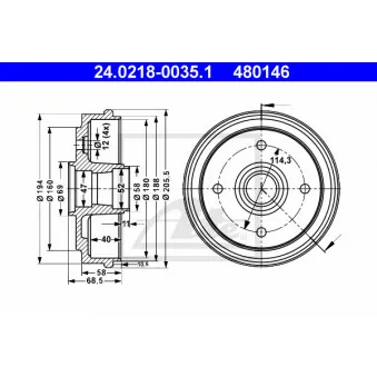 Tambour de frein ATE 24.0218-0035.1