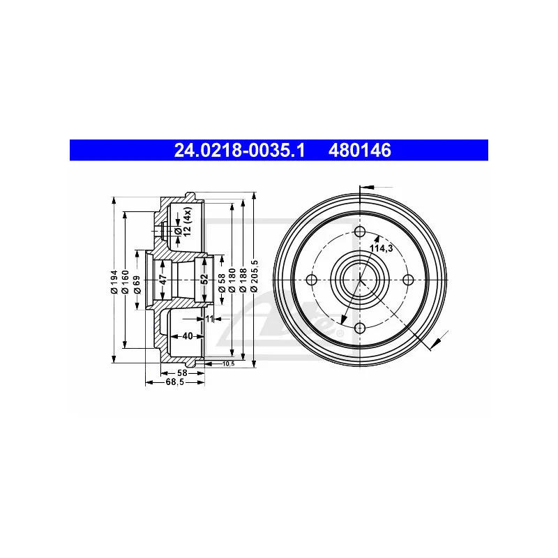 Tambour de frein ATE 24.0218-0035.1
