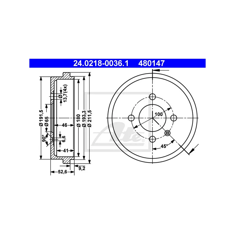 Tambour de frein ATE 24.0218-0036.1