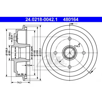 Tambour de frein ATE 24.0218-0042.1