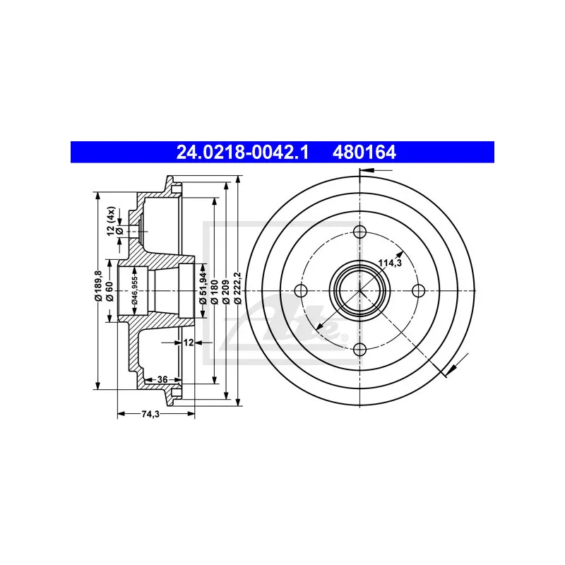 Tambour de frein ATE 24.0218-0042.1