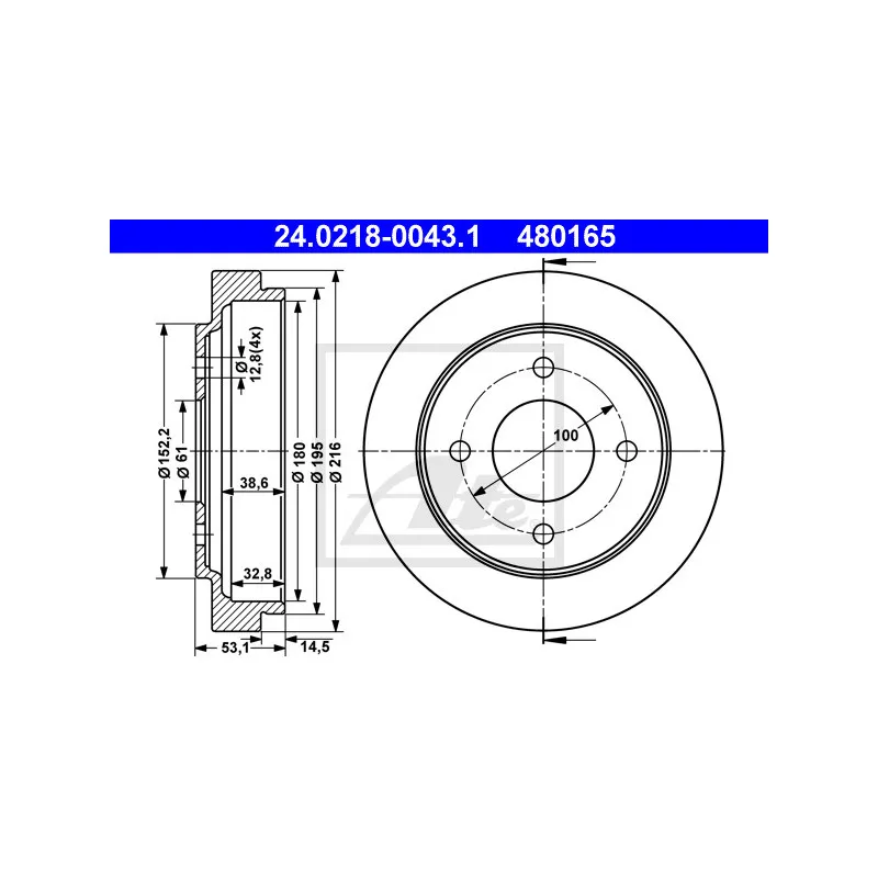 Tambour de frein ATE 24.0218-0043.1