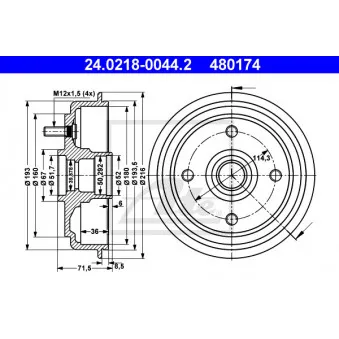 Tambour de frein ATE 24.0218-0044.2