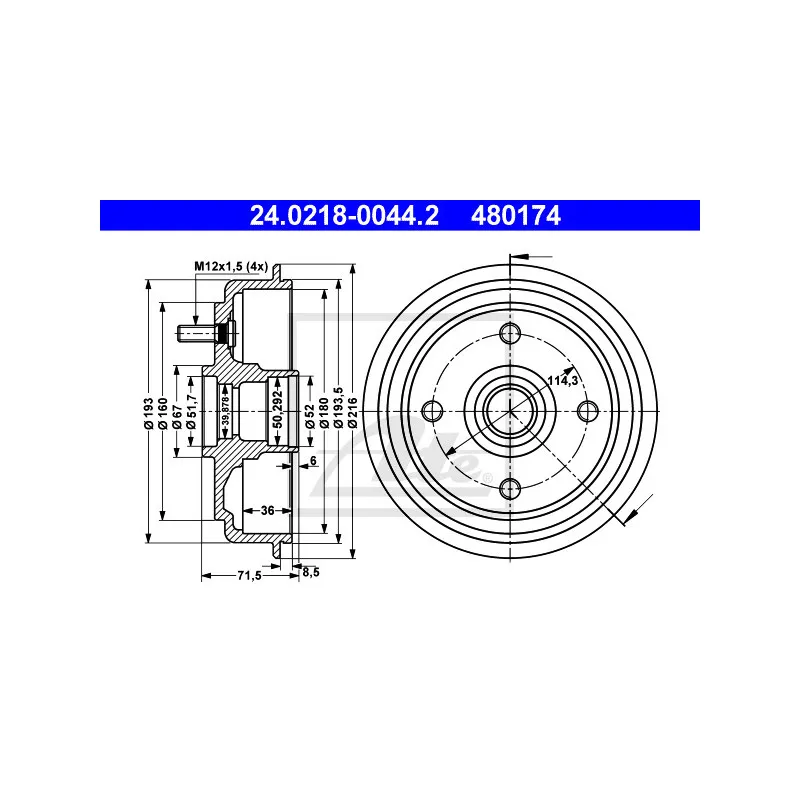 Tambour de frein ATE 24.0218-0044.2