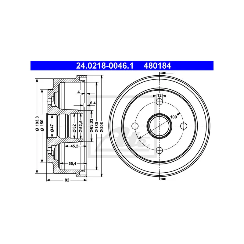 Tambour de frein ATE 24.0218-0046.1