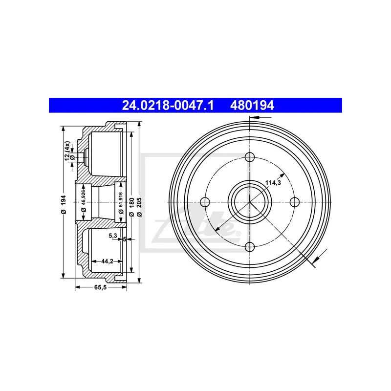 Tambour de frein ATE 24.0218-0047.1