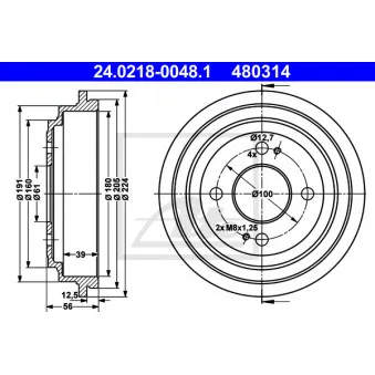 Tambour de frein ATE 24.0218-0048.1