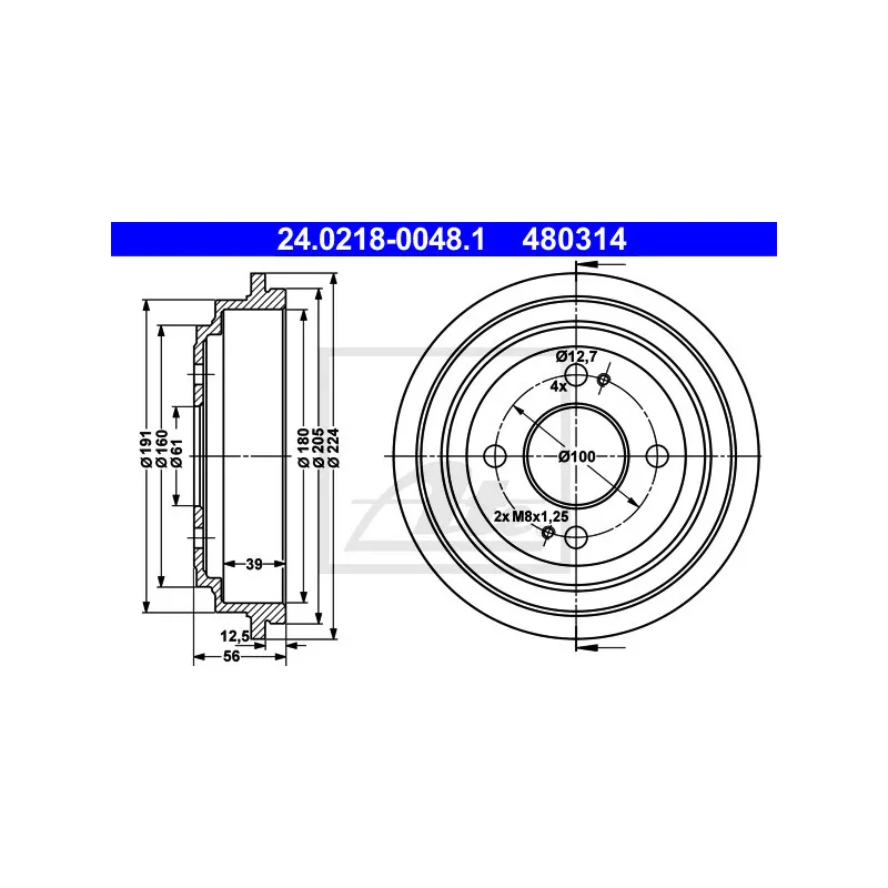 Tambour de frein ATE 24.0218-0048.1