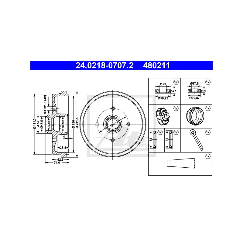 Tambour de frein ATE 24.0218-0707.2