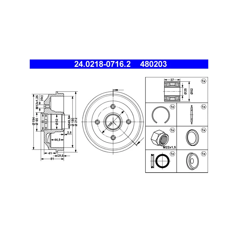 Tambour de frein ATE 24.0218-0716.2