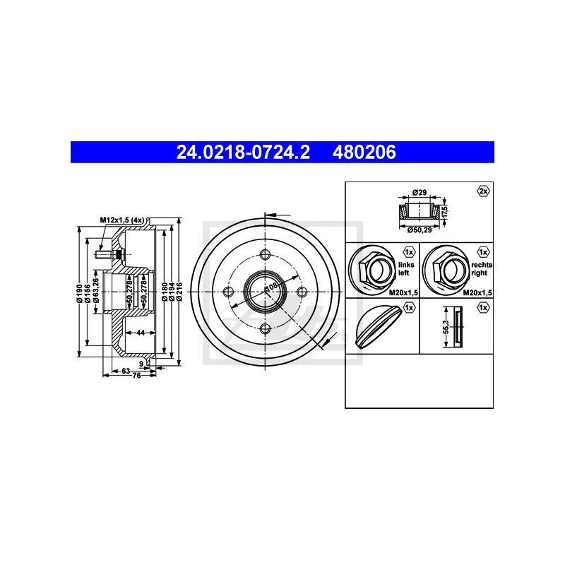 Tambour de frein ATE 24.0218-0724.2