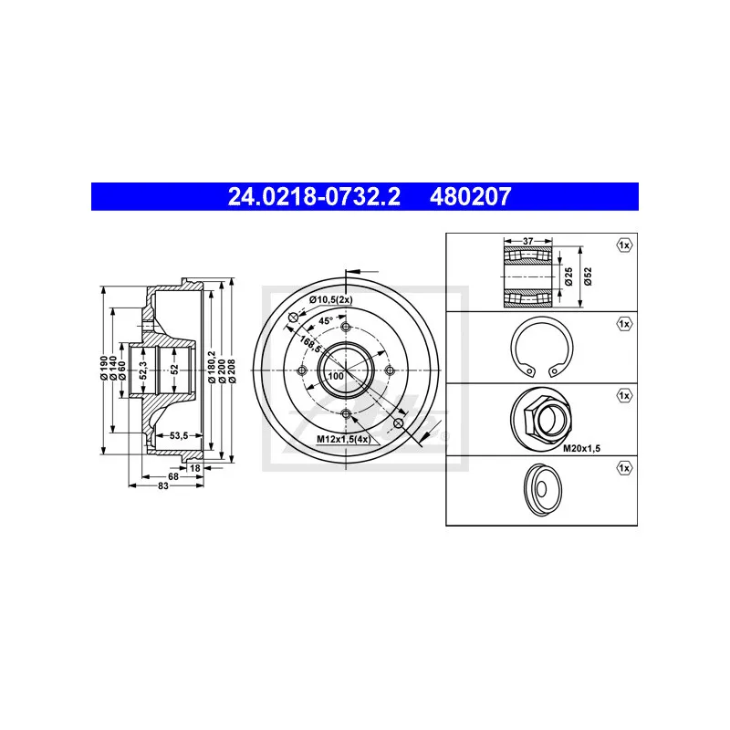 Tambour de frein ATE 24.0218-0732.2