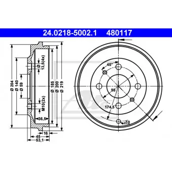 Tambour de frein ATE 24.0218-5002.1