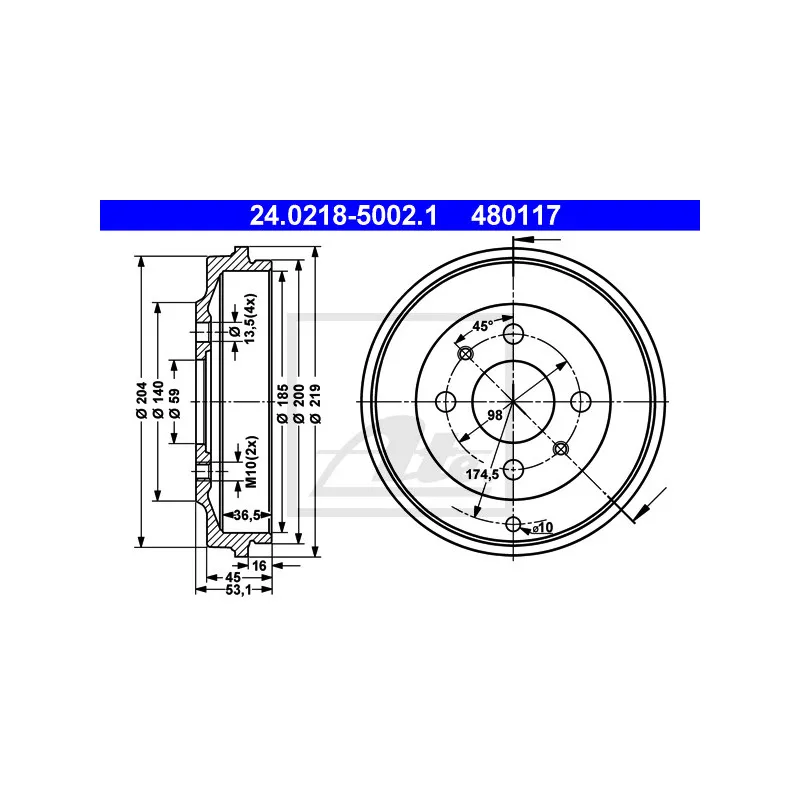 Tambour de frein ATE 24.0218-5002.1