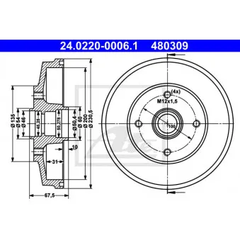 Tambour de frein ATE 24.0220-0006.1
