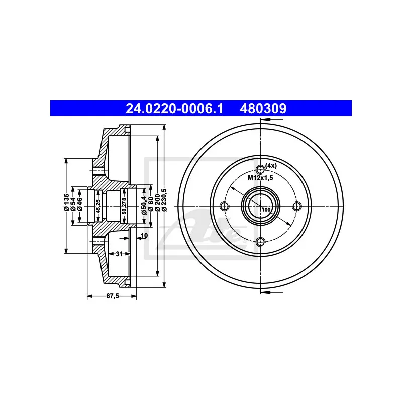 Tambour de frein ATE 24.0220-0006.1