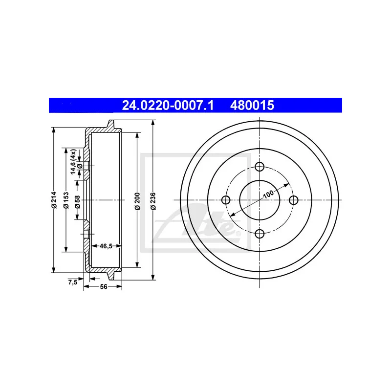Tambour de frein ATE 24.0220-0007.1