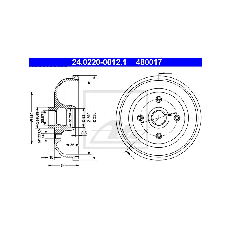 Tambour de frein ATE 24.0220-0012.1