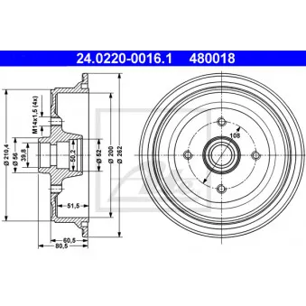 Tambour de frein ATE 24.0220-0016.1