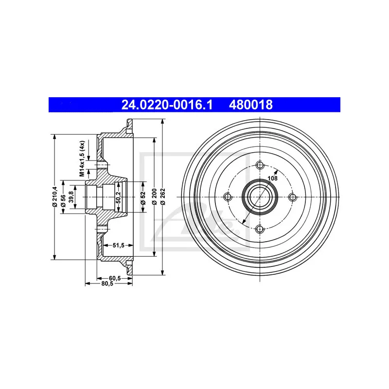 Tambour de frein ATE 24.0220-0016.1