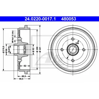 Tambour de frein ATE 24.0220-0017.1