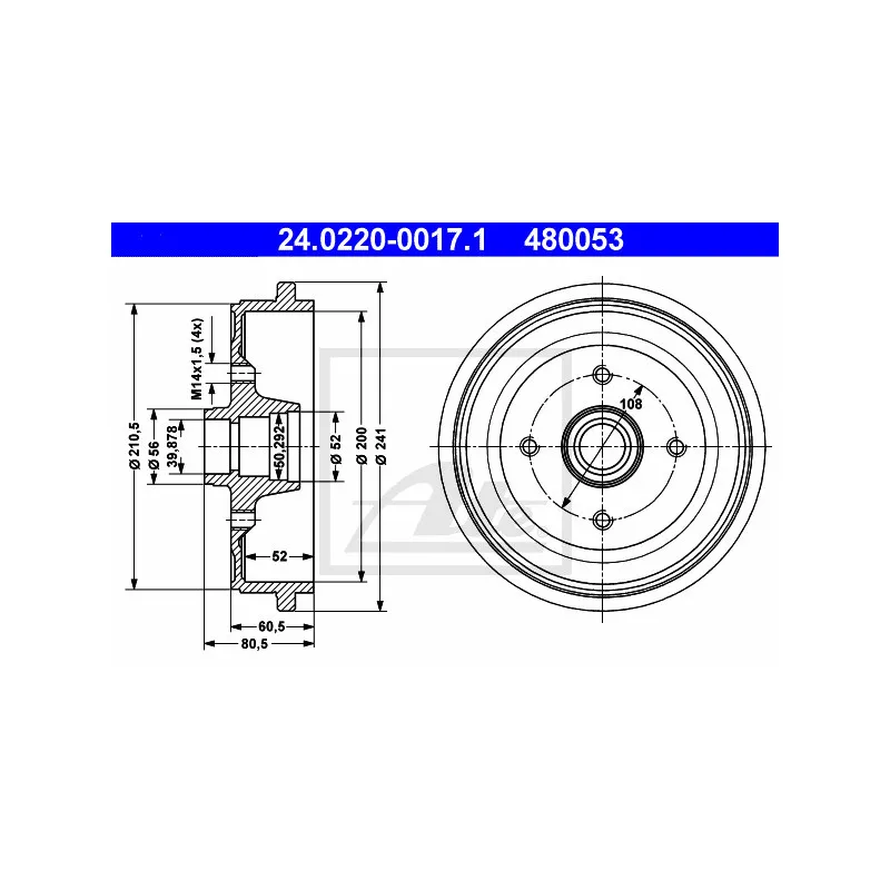 Tambour de frein ATE 24.0220-0017.1