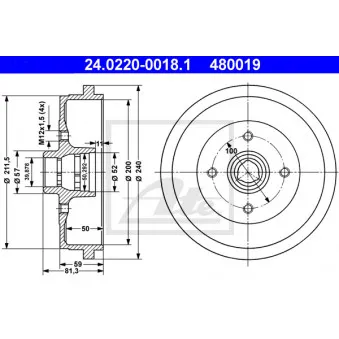 Tambour de frein ATE 24.0220-0018.1
