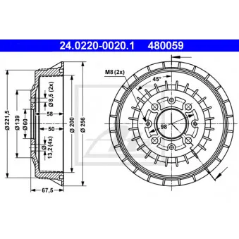 Tambour de frein ATE 24.0220-0020.1