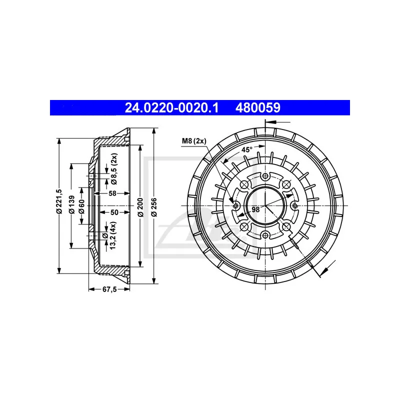 Tambour de frein ATE 24.0220-0020.1