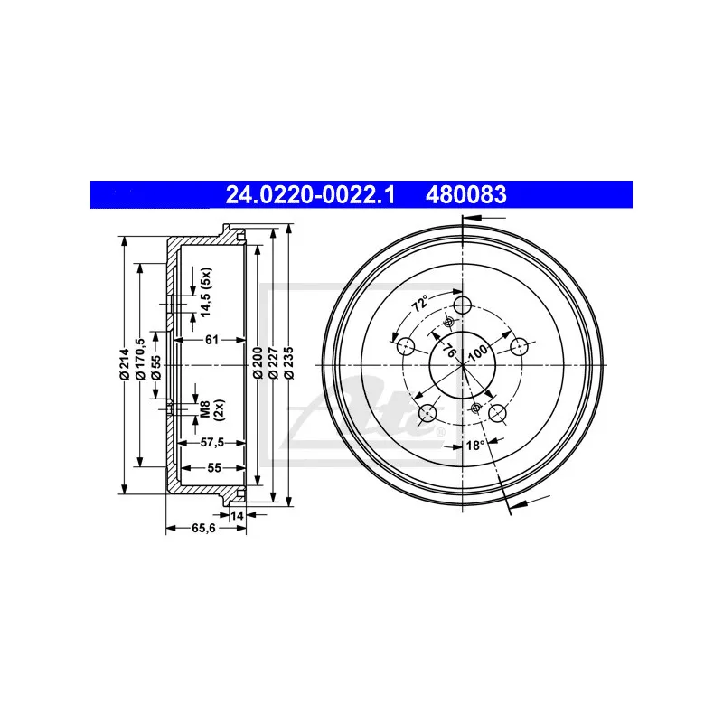 Tambour de frein ATE 24.0220-0022.1