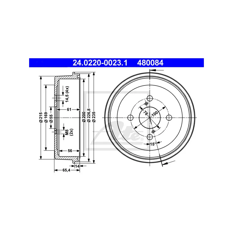Tambour de frein ATE 24.0220-0023.1