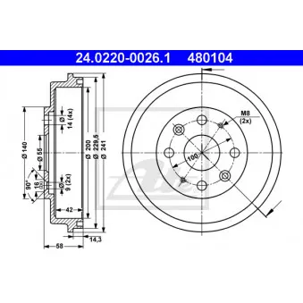 Tambour de frein ATE 24.0220-0026.1