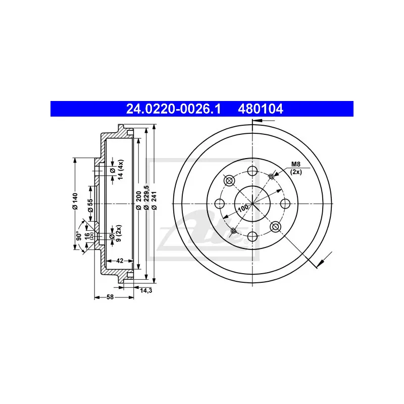 Tambour de frein ATE 24.0220-0026.1