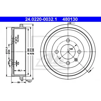 Tambour de frein ATE 24.0220-0032.1