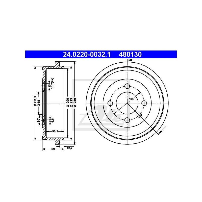 Tambour de frein ATE 24.0220-0032.1