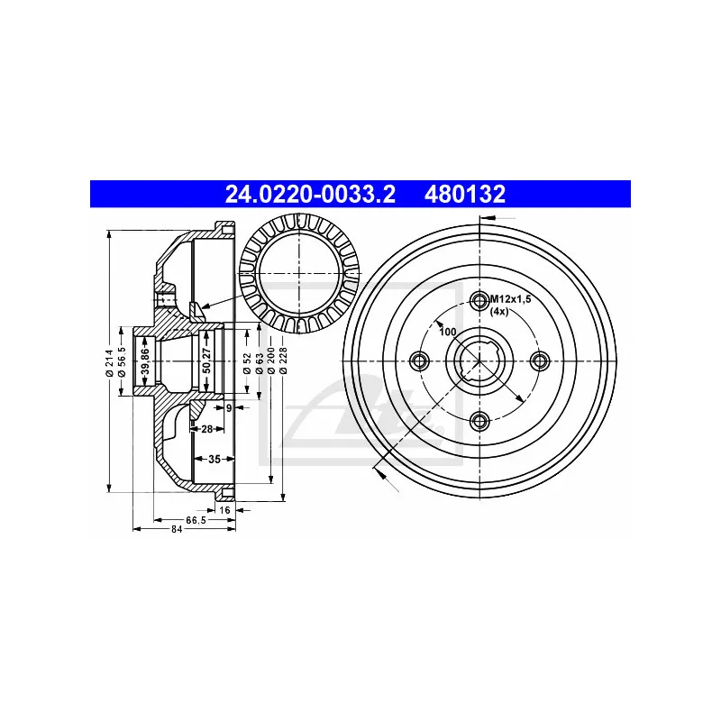 Tambour de frein ATE 24.0220-0033.2