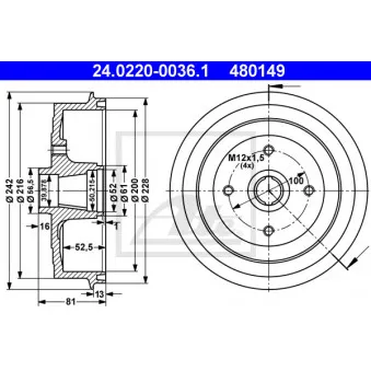 Tambour de frein ATE 24.0220-0036.1