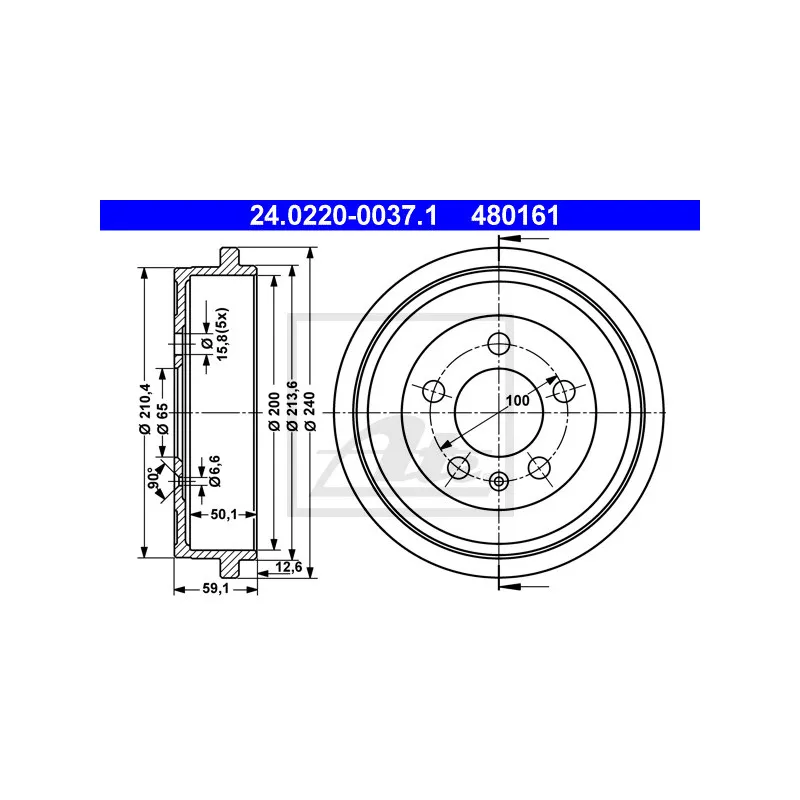 Tambour de frein ATE 24.0220-0037.1