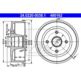Tambour de frein ATE 24.0220-0038.1