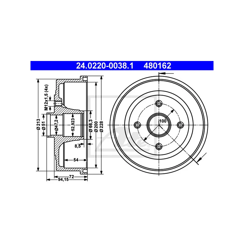 Tambour de frein ATE 24.0220-0038.1