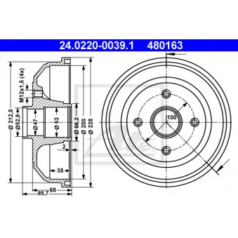 Tambour de frein ATE 24.0220-0039.1