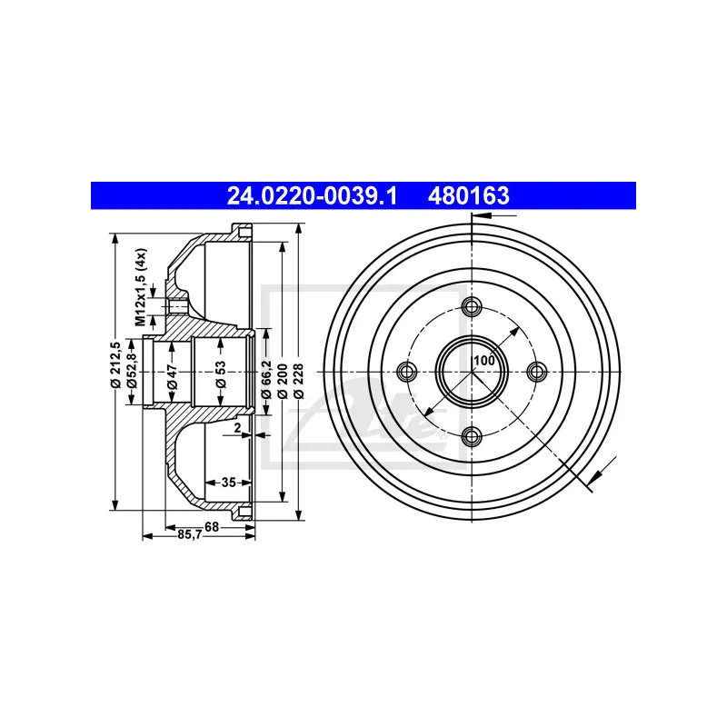 Tambour de frein ATE 24.0220-0039.1