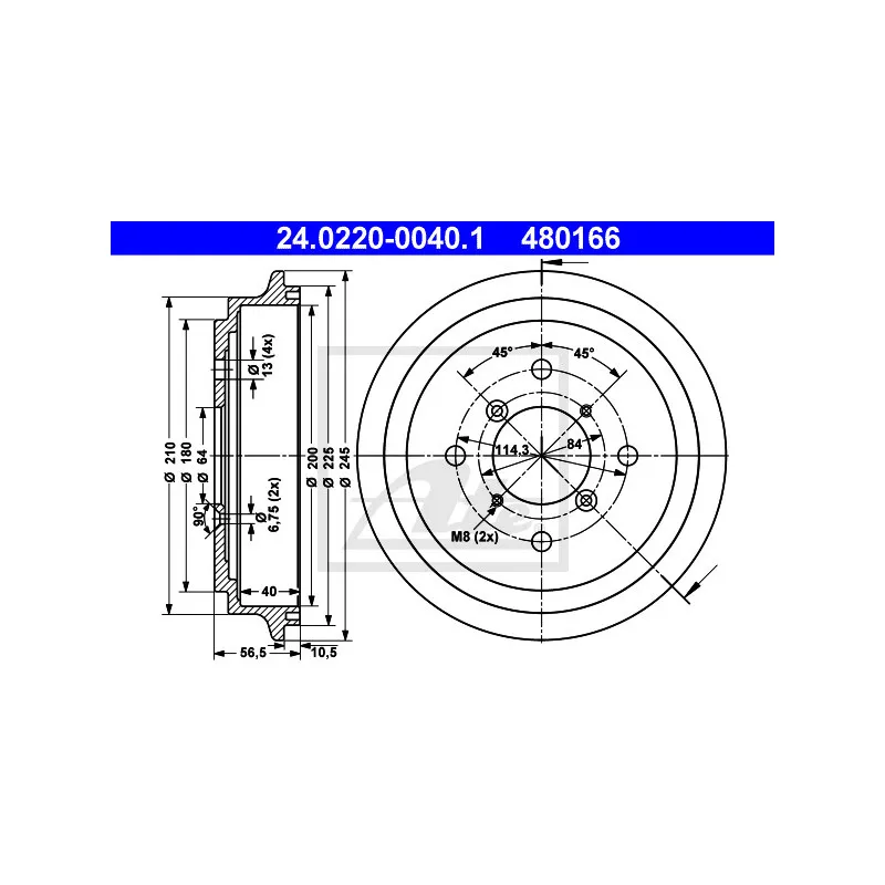 Tambour de frein ATE 24.0220-0040.1