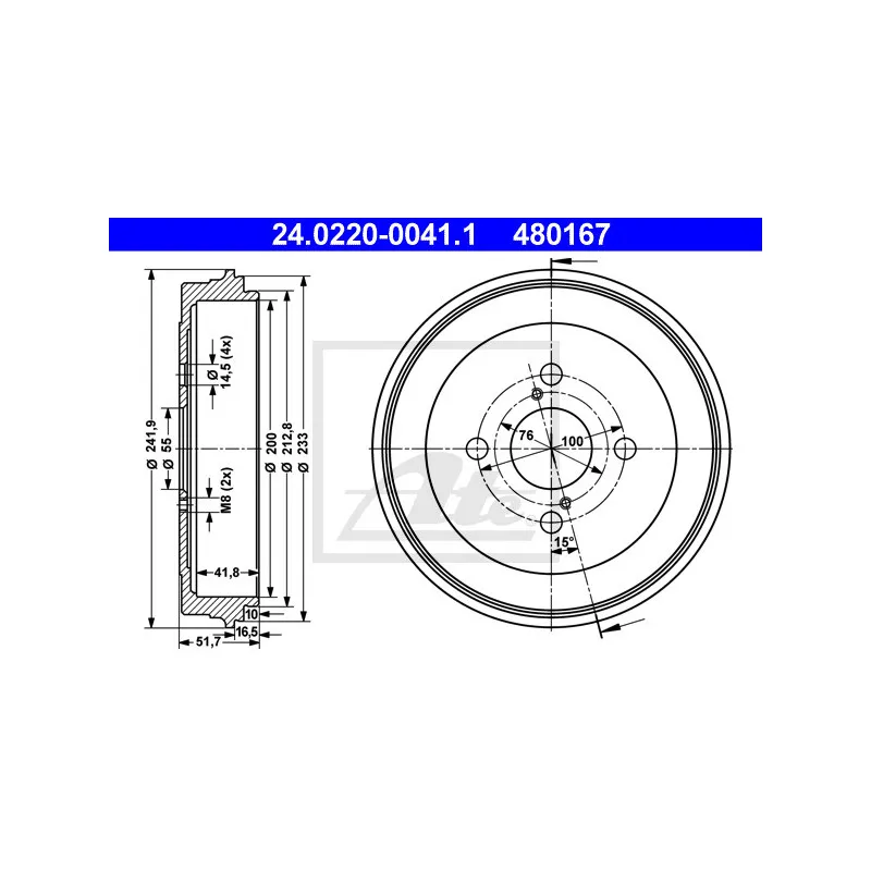 Tambour de frein ATE 24.0220-0041.1