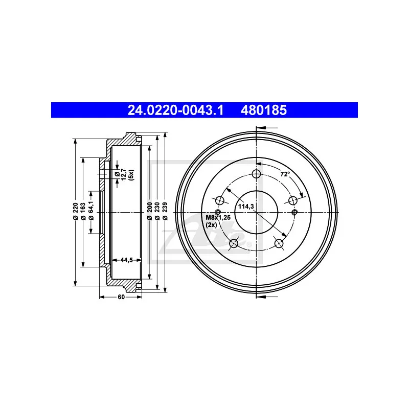 Tambour de frein ATE 24.0220-0043.1