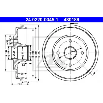 Tambour de frein ATE 24.0220-0045.1