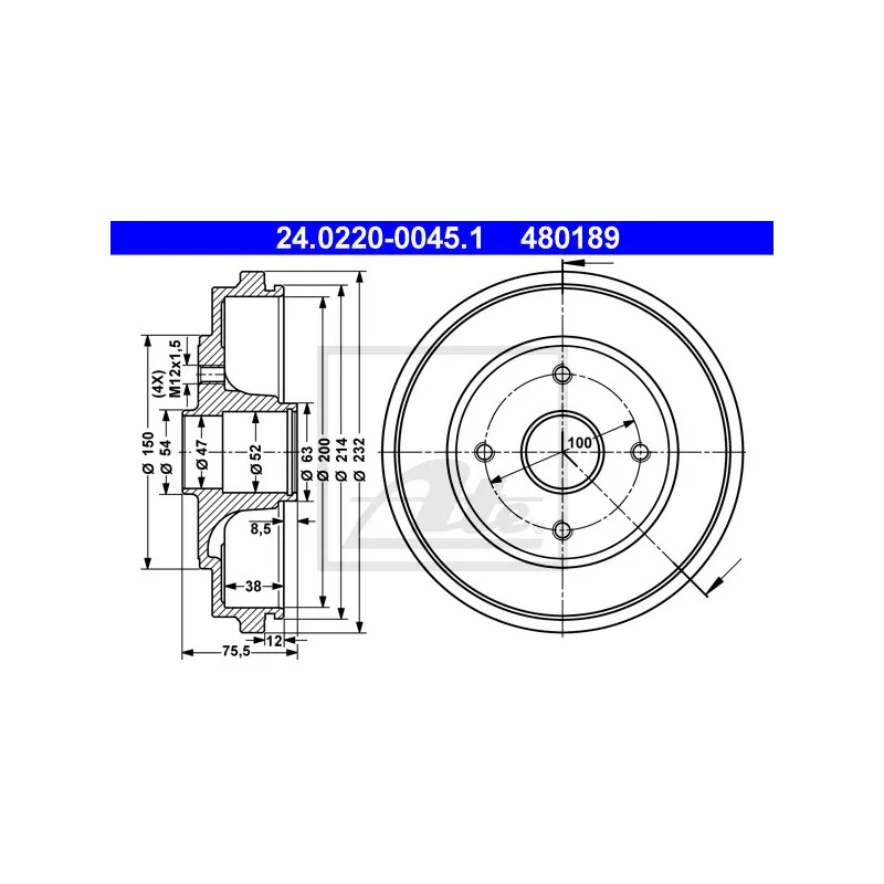 Tambour de frein ATE 24.0220-0045.1